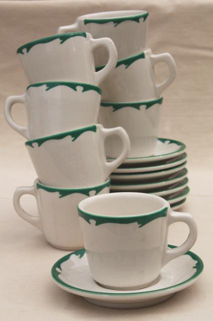 photo of deco airbrush stencil china restaurant ware coffee cups & saucers, vintage Buffalo china ironstone #1