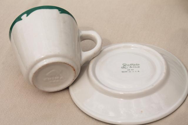 photo of deco airbrush stencil china restaurant ware coffee cups & saucers, vintage Buffalo china ironstone #5