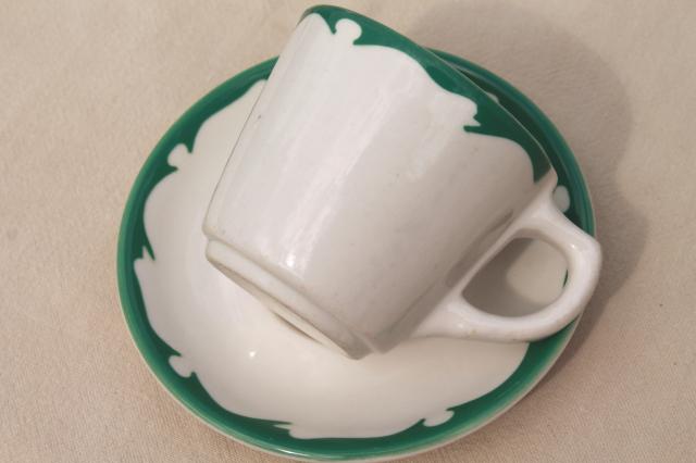 photo of deco airbrush stencil china restaurant ware coffee cups & saucers, vintage Buffalo china ironstone #6