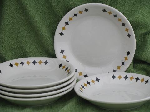 photo of deco black and gold checkered diamond ironstone soup bowls, Mayer china #1