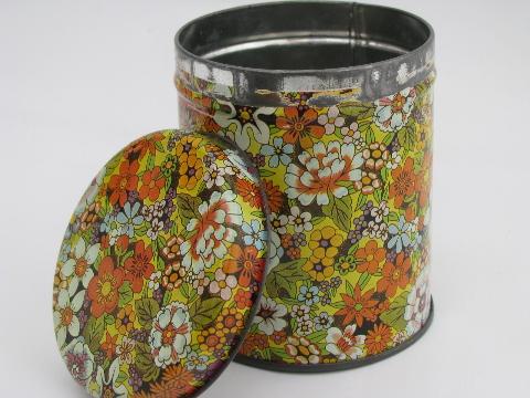 photo of deco flowers bright chintz tea or toffee tin, vintage canister w/ lid #2