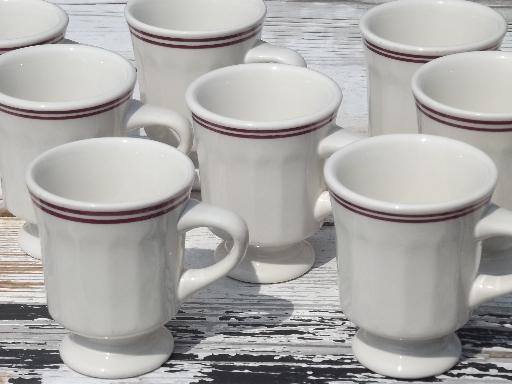 photo of deco ironstone coffee cups,vintage Buffalo china footed mugs white w/ wine bands #1