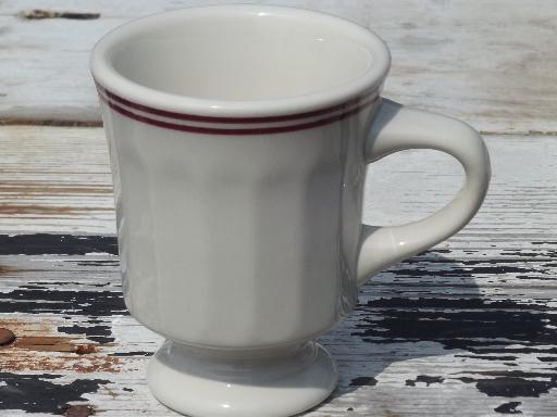 photo of deco ironstone coffee cups,vintage Buffalo china footed mugs white w/ wine bands #2