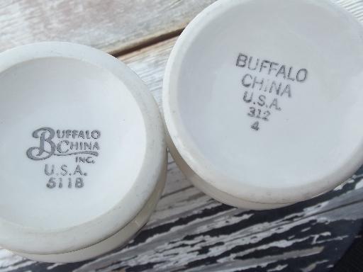 photo of deco ironstone coffee cups,vintage Buffalo china footed mugs white w/ wine bands #5