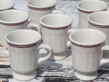 catalog photo of deco ironstone coffee cups,vintage Buffalo china footed mugs white w/ wine bands