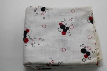 catalog photo of deco mod bubbles print black & red on white, mid-century vintage cotton fabric