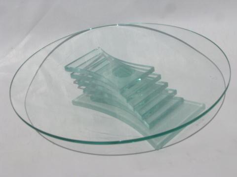 photo of deco mod glass display stand, stair stepped base w/ round plate #1