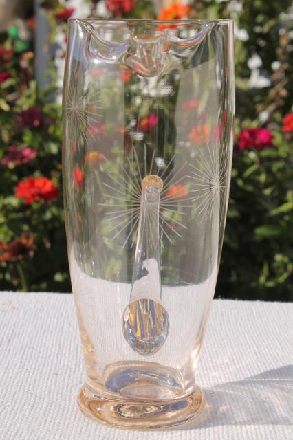 photo of deco mod vintage glass cocktail pitcher w/ atomic starburst etched design #3