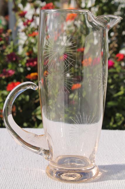 photo of deco mod vintage glass cocktail pitcher w/ atomic starburst etched design #4