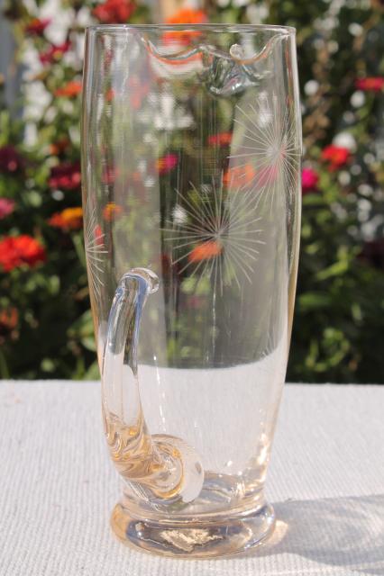 photo of deco mod vintage glass cocktail pitcher w/ atomic starburst etched design #5