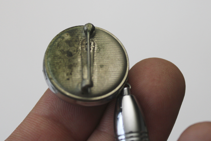 photo of deco moderne ladies pin w/ retractable cord mechanical pencil, ivory celluloid w/ chrome #5