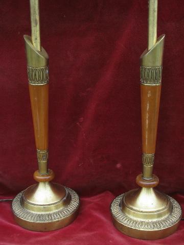 photo of deco moderne solid brass & wood lamps w/ glass shades, 40s - 50s vintage Stiffel #2