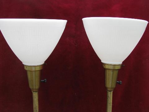 photo of deco moderne solid brass & wood lamps w/ glass shades, 40s - 50s vintage Stiffel #5