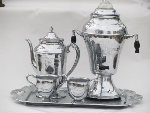 photo of deco moderne vintage chrome coffee set w/ pot, electric percolator, tray #1