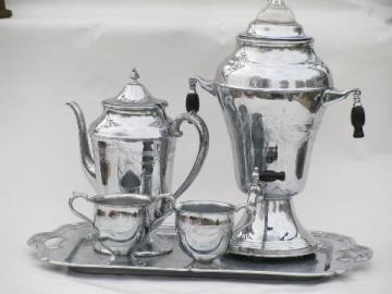 catalog photo of deco moderne vintage chrome coffee set w/ pot, electric percolator, tray