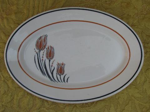 photo of deco tulips vintage Warwick china restaurantware steak plate or platter #1