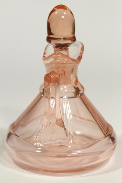 photo of deco vintage Heisey pleat and panel flamingo pink depression glass cruet w/ stopper #3