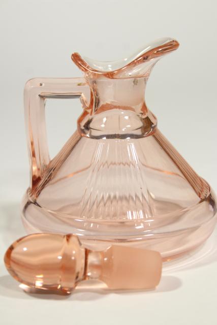 photo of deco vintage Heisey pleat and panel flamingo pink depression glass cruet w/ stopper #4