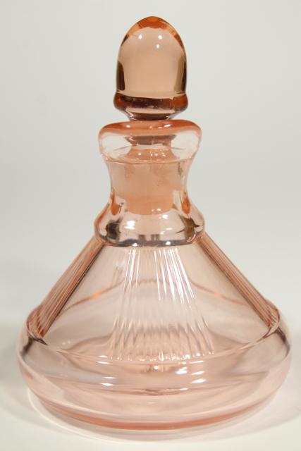 photo of deco vintage Heisey pleat and panel flamingo pink depression glass cruet w/ stopper #6