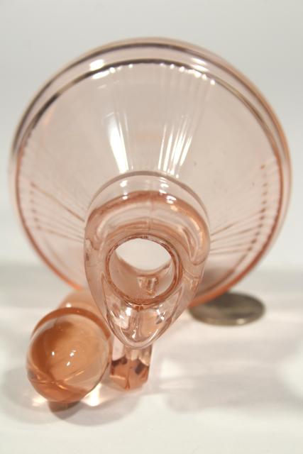 photo of deco vintage Heisey pleat and panel flamingo pink depression glass cruet w/ stopper #7