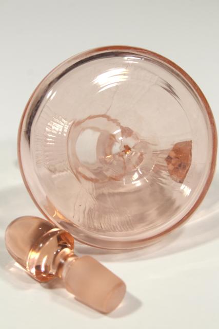 photo of deco vintage Heisey pleat and panel flamingo pink depression glass cruet w/ stopper #8