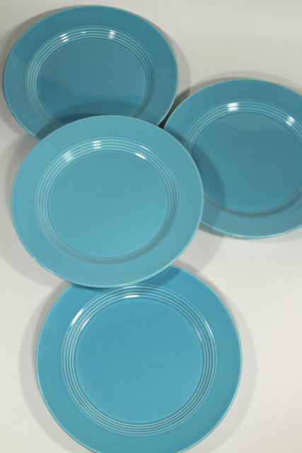 photo of deco vintage Homer Laughlin fiesta turquoise Harlequin ring band dinner plates #1