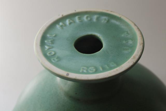 photo of deco vintage Royal Haeger matte green glaze pottery, Flower Ware bowl w/ label #3