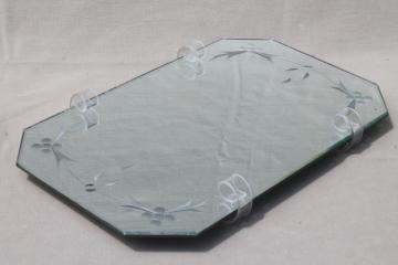 catalog photo of deco vintage beveled glass mirror tray plateau w/ curlicue lucite stand feet