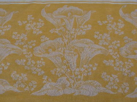 photo of deco vintage calla lily damask tablecloth, deep gold jacquard border #2