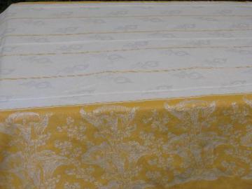 catalog photo of deco vintage calla lily damask tablecloth, deep gold jacquard border