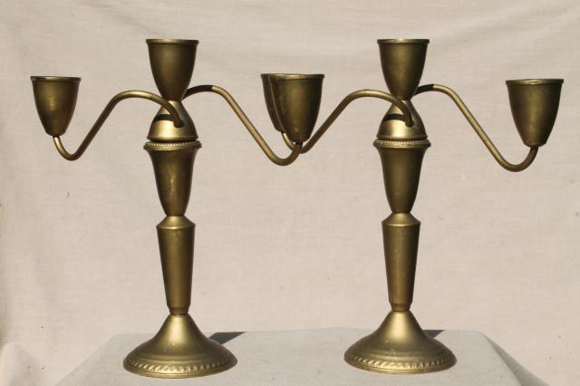 photo of deco vintage candelabra candle holders, branched arms candlesticks w/ gilt gold paint over brass #1