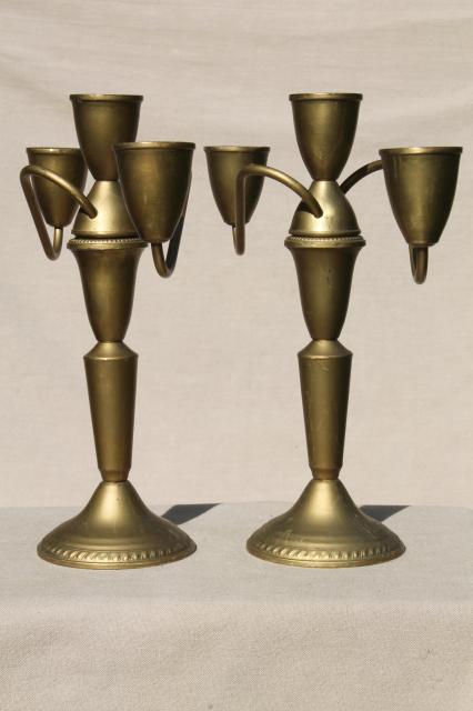 photo of deco vintage candelabra candle holders, branched arms candlesticks w/ gilt gold paint over brass #8