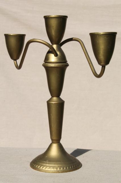 photo of deco vintage candelabra candle holders, branched arms candlesticks w/ gilt gold paint over brass #10