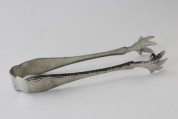 catalog photo of deco vintage claw shape ice or sugar cube tongs, nickel (not silver) plated metal