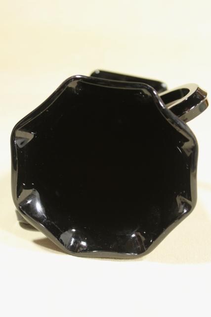 photo of deco vintage ebony black glass, trophy shape vase loving cup w/ heart & dancing nymphs #2