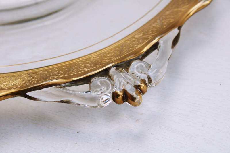 photo of deco vintage glass tray handled plate w/ encrusted gold border, Minuet Glastonbury Lotus or Tiffin glass #3