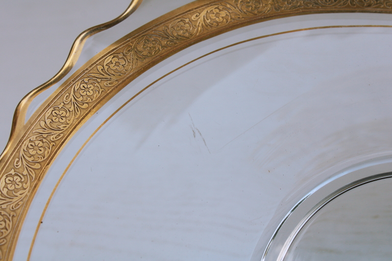 photo of deco vintage glass tray handled plate w/ encrusted gold border, Minuet Glastonbury Lotus or Tiffin glass #6