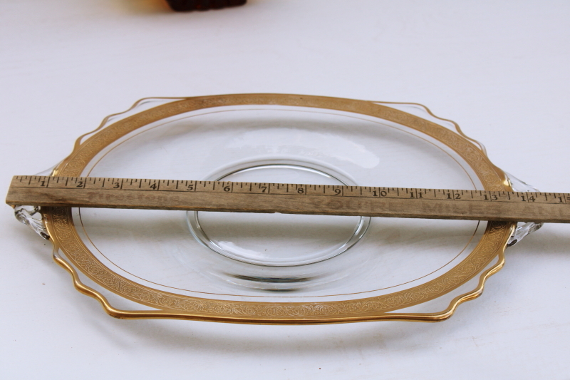 photo of deco vintage glass tray handled plate w/ encrusted gold border, Minuet Glastonbury Lotus or Tiffin glass #7