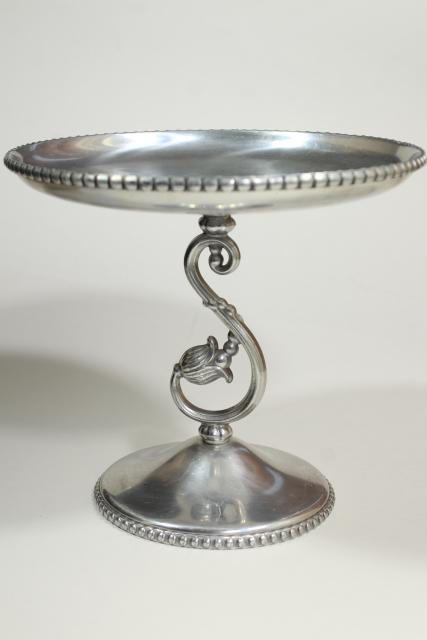 photo of deco vintage wrought aluminum cake stand pedestal dessert plate, Farberware tulip flower #1