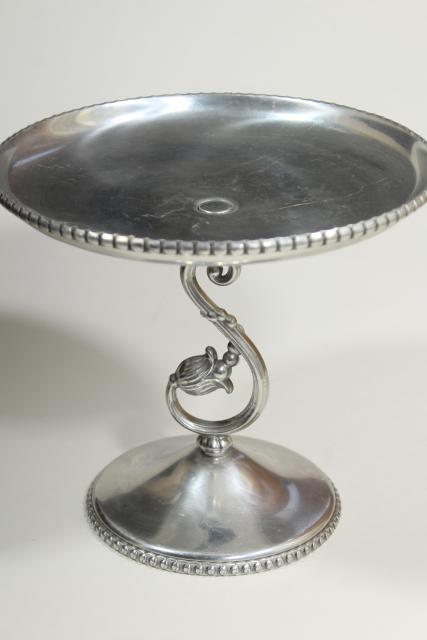 photo of deco vintage wrought aluminum cake stand pedestal dessert plate, Farberware tulip flower #5