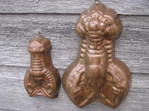 photo of decorative copper fish and lobster molds for aspic, molded jello salads #2