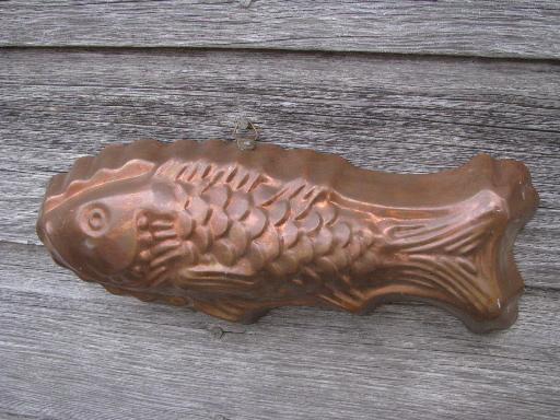 photo of decorative copper fish and lobster molds for aspic, molded jello salads #4