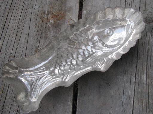 decorative copper fish and lobster molds for aspic, molded jello salads