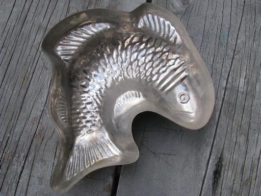 photo of decorative copper fish and lobster molds for aspic, molded jello salads #7