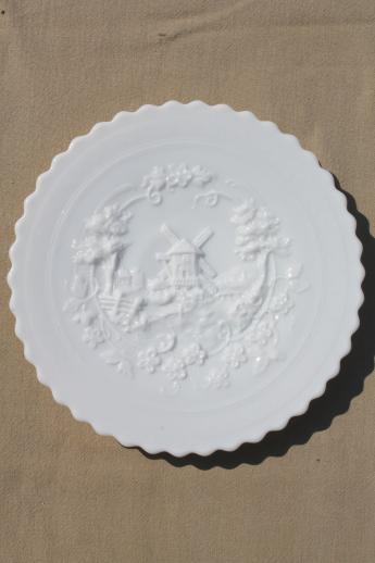 photo of decorative milk glass plates, collector plate collection lace edge & embossed milk glass #2