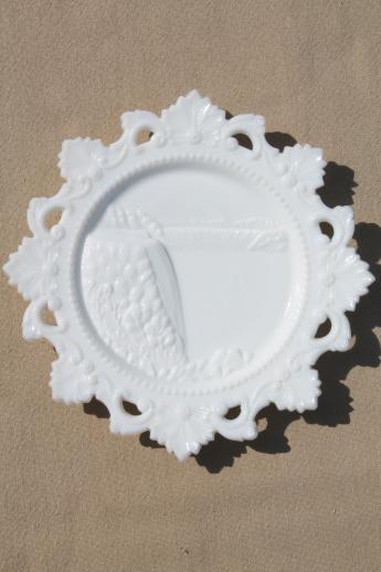 photo of decorative milk glass plates, collector plate collection lace edge & embossed milk glass #3