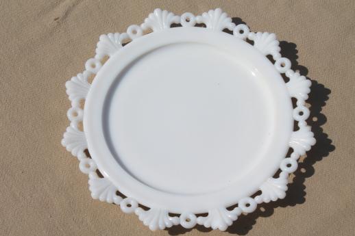photo of decorative milk glass plates, collector plate collection lace edge & embossed milk glass #4