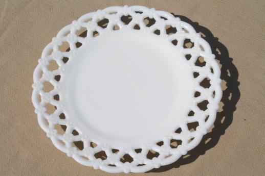 photo of decorative milk glass plates, collector plate collection lace edge & embossed milk glass #5