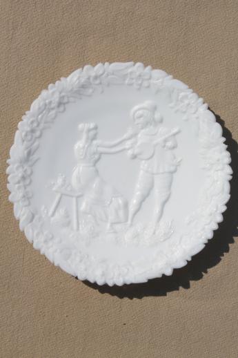photo of decorative milk glass plates, collector plate collection lace edge & embossed milk glass #6