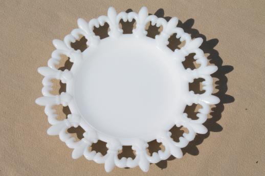 photo of decorative milk glass plates, collector plate collection lace edge & embossed milk glass #7
